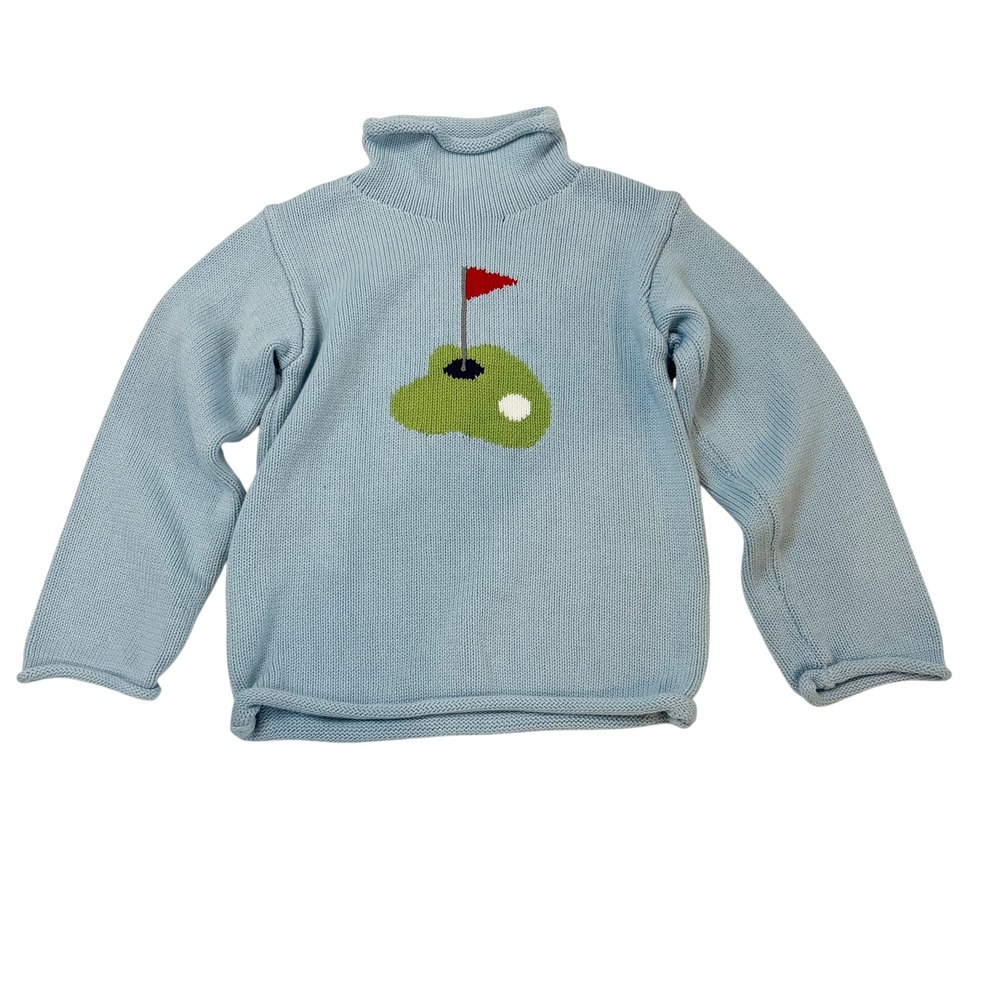 Mud Pie Kids Golf Sweater Light Blue Cotton Knit Mock Neck Size 4T-5T Preppy